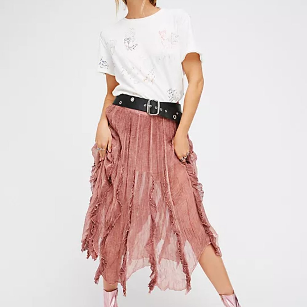 Free People Dusty Rose Crinkled Midi Skirt - Picture 2 of 8